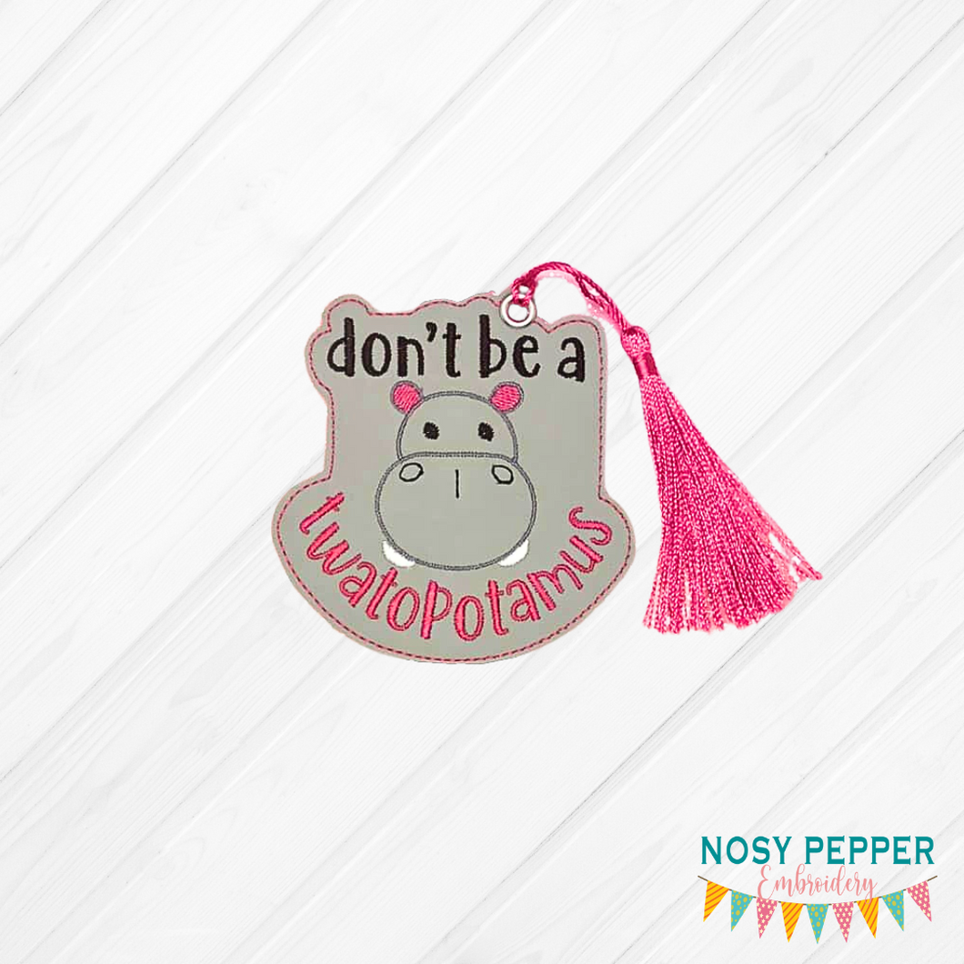 Twatopotamus Bookmark 4x4 machine embroidery design DIGITAL DOWNLOAD