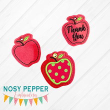 Load image into Gallery viewer, Apple gift tag/charm set 4x4 machine embroidery design DIGITAL DOWNLOAD
