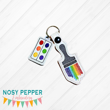Load image into Gallery viewer, Paint brush Snap tab &amp; Charm set 4x4 machine embroidery design DIGITAL DOWNLOAD