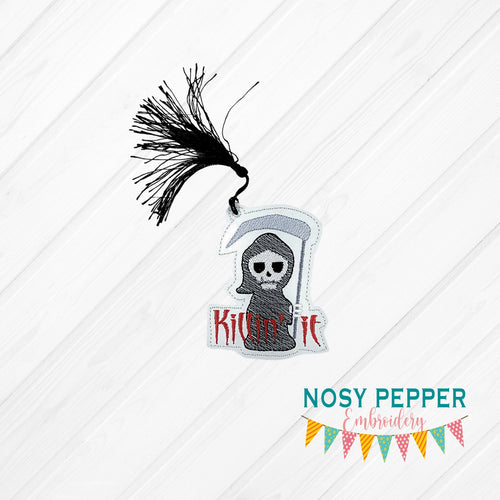 Reaper Killin' it Bookmark 4x4 machine embroidery design DIGITAL DOWNLOAD
