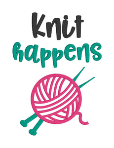 Knit happens applique machine embroidery design (4 sizes included) DIGITAL DOWNLOAD
