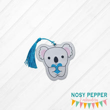 Load image into Gallery viewer, Koala heart bookmark/ornament machine embroidery design DIGITAL DOWNLOAD
