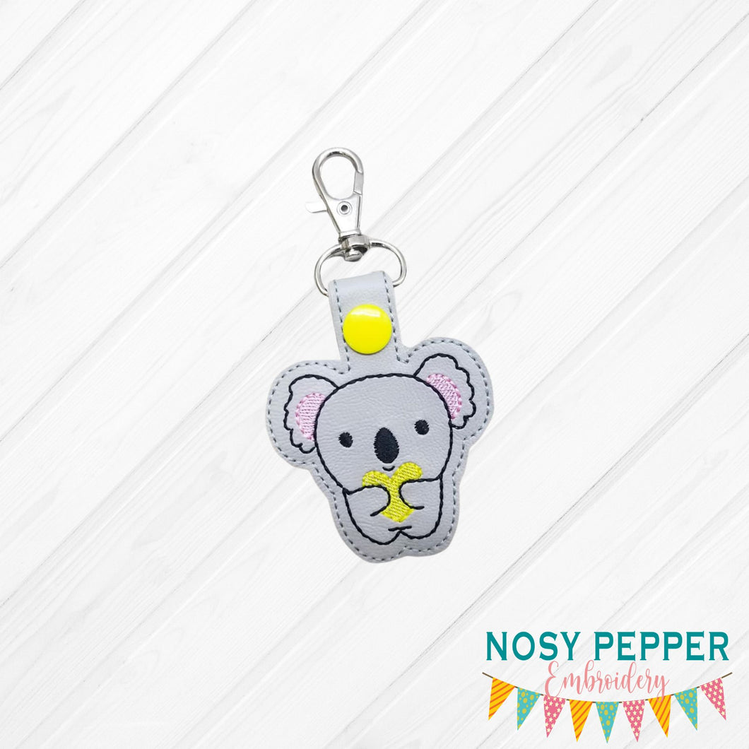 Koala heart snap tab (single & multi files included) machine embroidery design DIGITAL DOWNLOAD