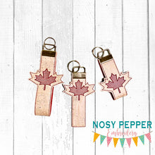 Load image into Gallery viewer, Maple Leaf Key fob set (single and multi files included) machine embroidery design DIGITAL DOWNLOAD