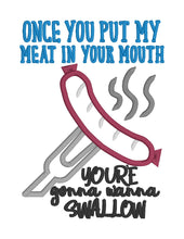 Load image into Gallery viewer, Meat in your mouth applique machine embroidery design (4 sizes included) DIGITAL DOWNLOAD