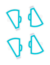 Load image into Gallery viewer, Megaphone applique eyelet fob and snap tab set machine embroidery design DIGITAL DOWNLOAD