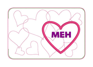 Meh applique mug rug (2 versions and 4 sizes included) machine embroidery design DIGITAL DOWNLOAD