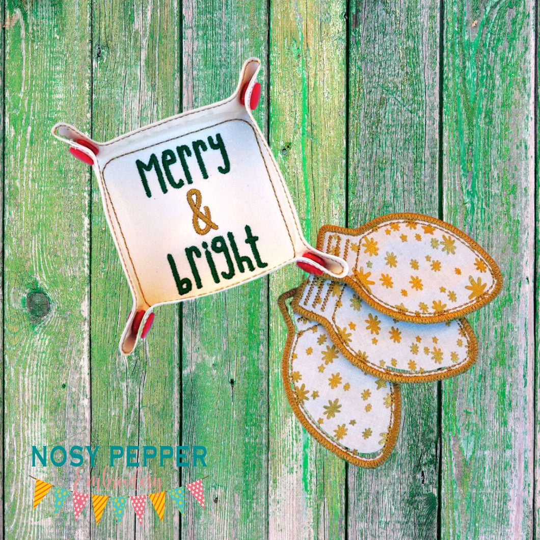Merry and Bright Wipe and Tray Set machine embroidery design (2 sizes included) DIGITAL DOWNLOAD