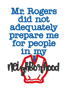 Mister Rogers applique machine embroidery design (4 sizes included) DIGITAL DOWNLOAD