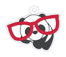 Load image into Gallery viewer, Panda Glasses Key Fob &amp; Snap Tab machine embroidery design (single &amp; multi files included) DIGITAL DOWNLOAD