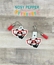 Load image into Gallery viewer, Panda Glasses Key Fob &amp; Snap Tab machine embroidery design (single &amp; multi files included) DIGITAL DOWNLOAD