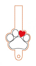 Load image into Gallery viewer, Paw heart wallet tab (2 sizes included) machine embroidery design DIGITAL DOWNLOAD