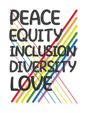 Load image into Gallery viewer, Peace equity inclusion diversity and love machine embroidery design (4 sizes included) DIGITAL DOWNLOAD