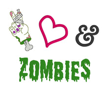 Load image into Gallery viewer, Peace Love &amp; Zombies machine embroidery design (4 sizes included) DIGITAL DOWNLOAD