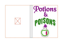 Load image into Gallery viewer, Potions and Poisons applique notebook cover (2 sizes available) machine embroidery design DIGITAL DOWNLOAD