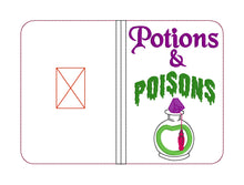 Load image into Gallery viewer, Potions and Poisons applique notebook cover (2 sizes available) machine embroidery design DIGITAL DOWNLOAD