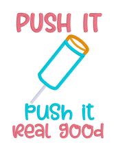 Load image into Gallery viewer, Push it applique machine embroidery design (4 sizes included) DIGITAL DOWNLOAD