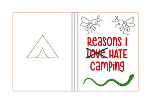 Reasons I hate Camping notebook cover (2 sizes available) machine embroidery design DIGITAL DOWNLOAD