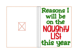 Reasons I will be on the naughty list notebook cover (2 sizes available) machine embroidery design DIGITAL DOWNLOAD
