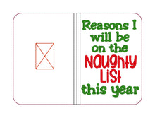 Load image into Gallery viewer, Reasons I will be on the naughty list notebook cover (2 sizes available) machine embroidery design DIGITAL DOWNLOAD