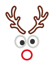 Load image into Gallery viewer, Reindeer Face 2 versions and 4 sizes included machine embroidery design DIGITAL DOWNLOAD