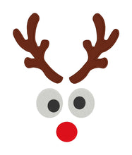 Load image into Gallery viewer, Reindeer Face 2 versions and 4 sizes included machine embroidery design DIGITAL DOWNLOAD
