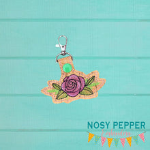 Load image into Gallery viewer, Rose Floral Snap tab 4x4 machine embroidery design DIGITAL DOWNLOAD