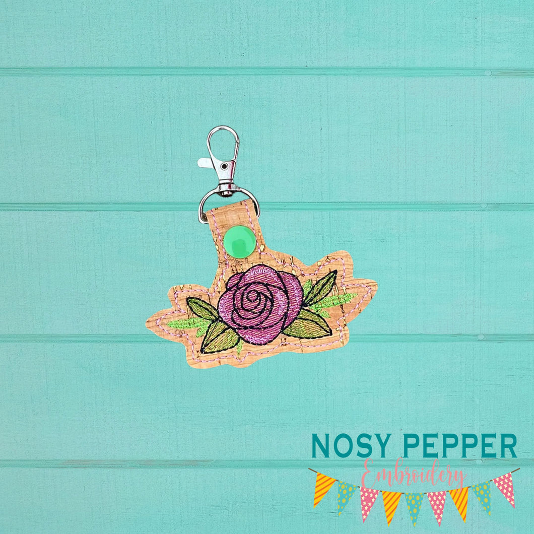 Rose Floral Snap tab 4x4 machine embroidery design DIGITAL DOWNLOAD