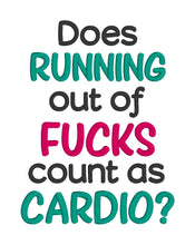 Load image into Gallery viewer, Does Running out of f*cks count as cardio machine embroidery design (4 sizes included) DIGITAL DOWNLOAD
