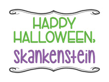 Load image into Gallery viewer, Happy Halloween Sk*nkenstein machine embroidery design (4 sizes included) DIGITAL DOWNLOAD