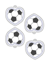 Load image into Gallery viewer, Soccer Heart applique eyelet fob and snap tab machine embroidery design DIGITAL DOWNLOAD