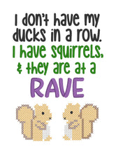 Load image into Gallery viewer, I have squirrels at a rave machine embroidery design (4 sizes included) DIGITAL DOWNLOAD