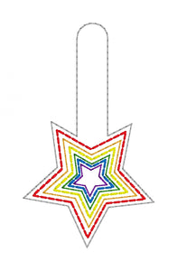Star rainbow snap tab (single & multi files included) machine embroidery design DIGITAL DOWNLOAD