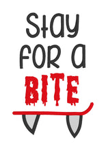 Load image into Gallery viewer, Stay for a bite machine embroidery design (5 sizes included) DIGITAL DOWNLOAD