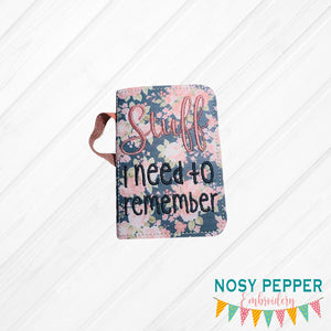 Stuff I need to remember notebook cover (2 sizes available) machine embroidery design DIGITAL DOWNLOAD