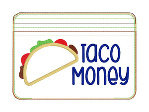 Taco Money applique ITH Bag (4 sizes available) machine embroidery design DIGITAL DOWNLOAD