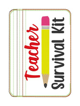 Load image into Gallery viewer, Teacher Survival Kit ITH Bag and ruler charm (4 sizes available) machine embroidery design DIGITAL DOWNLOAD