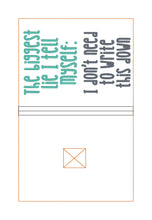 Load image into Gallery viewer, The Biggest Lie notebook cover machine embroidery design (2 sizes available) DIGITAL DOWNLOAD