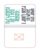 Load image into Gallery viewer, The Biggest Lie notebook cover machine embroidery design (2 sizes available) DIGITAL DOWNLOAD