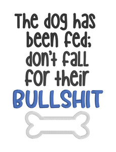 The dog has been fed applique machine embroidery design (4 sizes included) DIGITAL DOWNLOAD