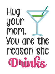 The reasons she drinks applique machine embroidery design (4 sizes included) DIGITAL DOWNLOAD