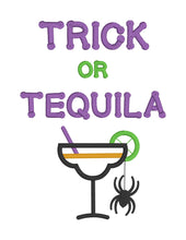 Load image into Gallery viewer, Trick or tequila applique (4 sizes included) machine embroidery design DIGITAL DOWNLOAD