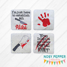 Load image into Gallery viewer, True Crime coaster set 2 includes 4 designs machine embroidery design DIGITAL DOWNLOAD