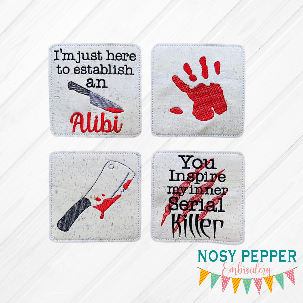 True Crime coaster set 2 includes 4 designs machine embroidery design DIGITAL DOWNLOAD