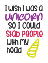 Load image into Gallery viewer, I wish I was a unicorn applique machine embroidery design (4 sizes included) DIGITAL DOWNLOAD