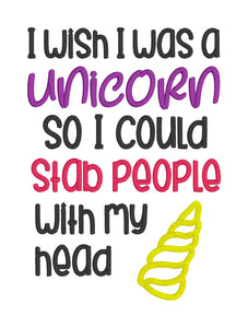 I wish I was a unicorn applique machine embroidery design (4 sizes included) DIGITAL DOWNLOAD
