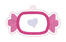 Load image into Gallery viewer, Valentine Candy applique set machine embroidery designs (includes bookmark/bag tag/ornament, eyelet fob and snap tab)