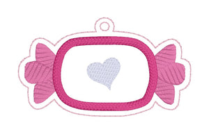 Valentine Candy applique set machine embroidery designs (includes bookmark/bag tag/ornament, eyelet fob and snap tab)