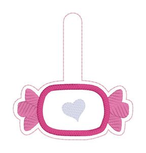 Valentine Candy applique set machine embroidery designs (includes bookmark/bag tag/ornament, eyelet fob and snap tab)