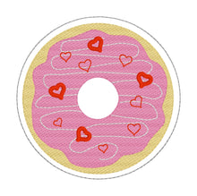 Load image into Gallery viewer, Valentines Donut Coaster machine embroidery design DIGITAL DOWNLOAD